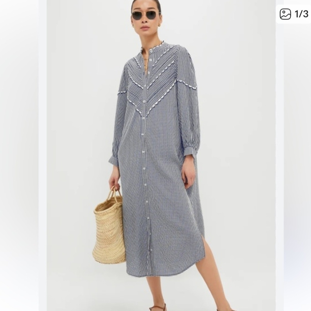 Blue Gingham Long Sleeve Dress